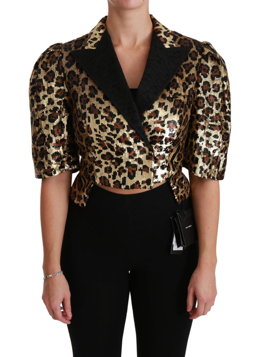 Dolce & Gabbana Blazer Gold Leopard Pailletten Jacke