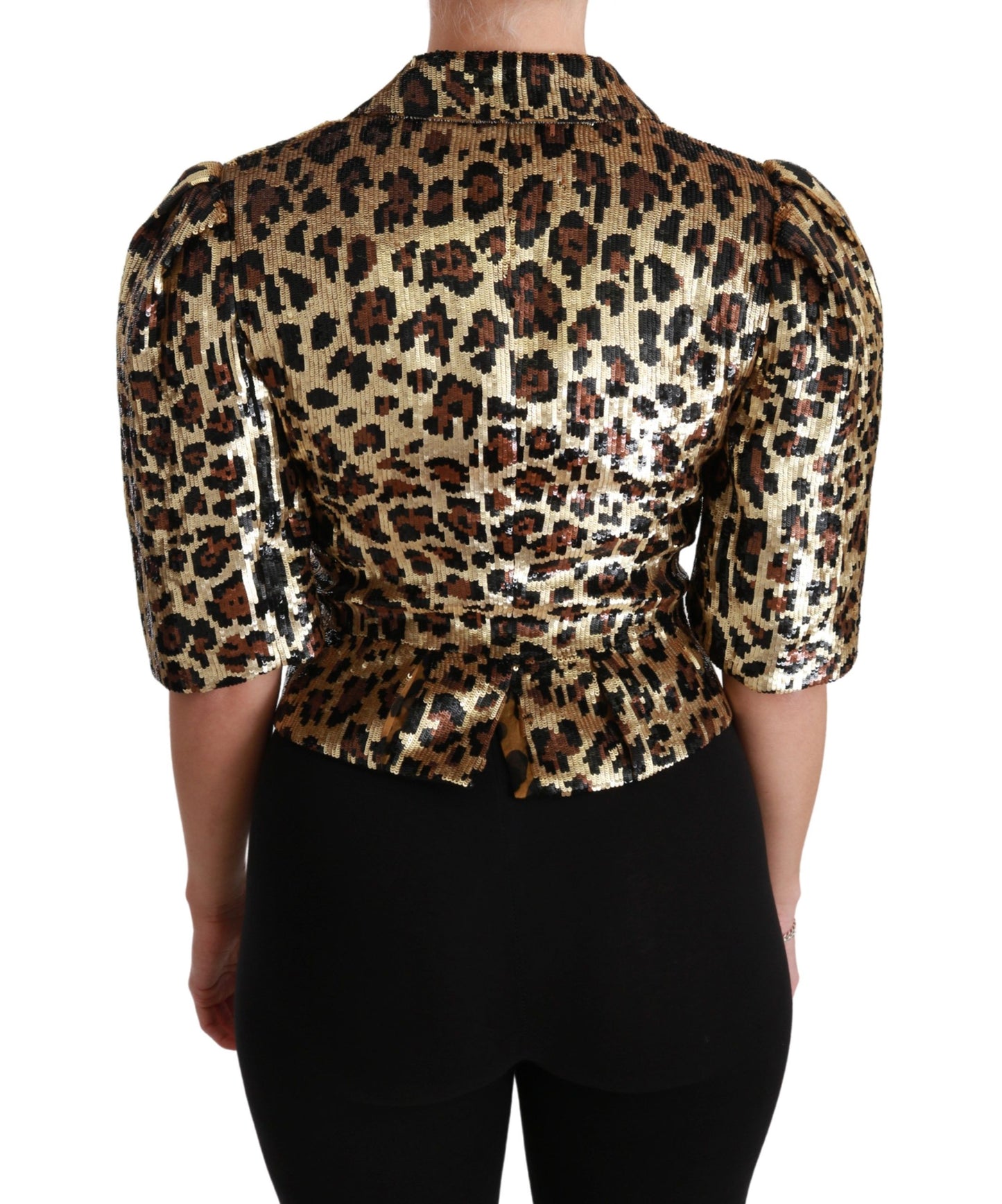 Dolce & Gabbana Blazer Gold Leopard Pailletten Jacke