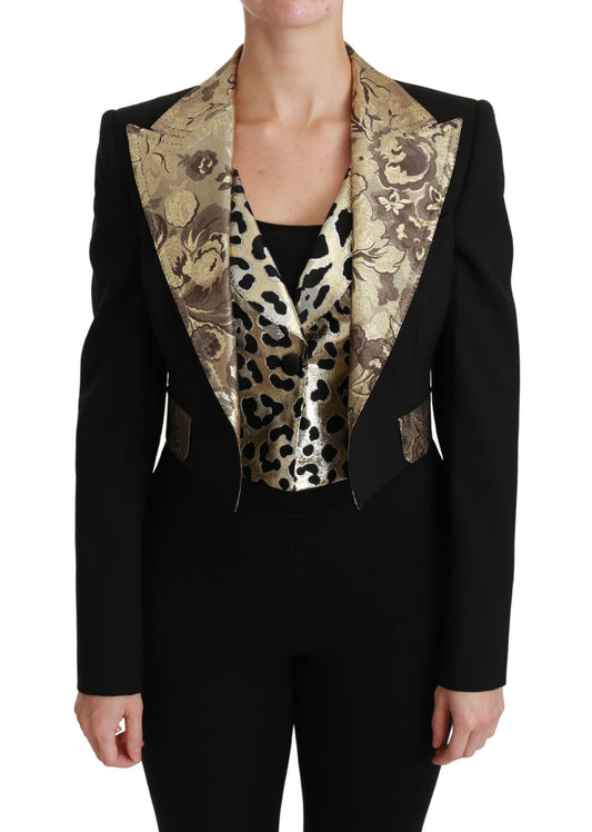 Dolce & Gabbana Schwarze Jacquard-Weste Blazermantel Wolljacke