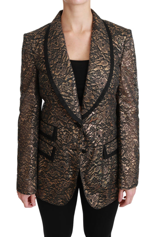 Dolce & Gabbana Gold Schwarz Spitze Blazermantel Floral Jacke