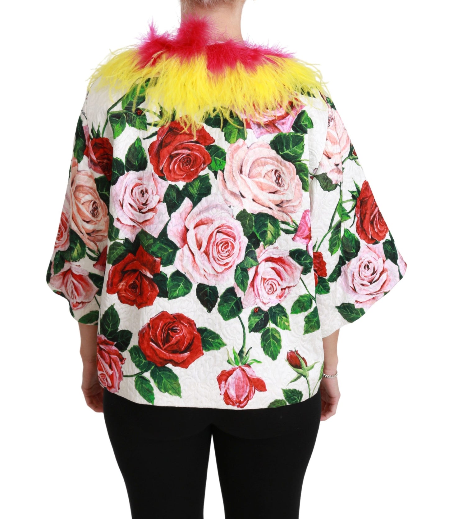 Dolce & Gabbana Weißer geblümter Mantel Capte Fur Roses Jacke