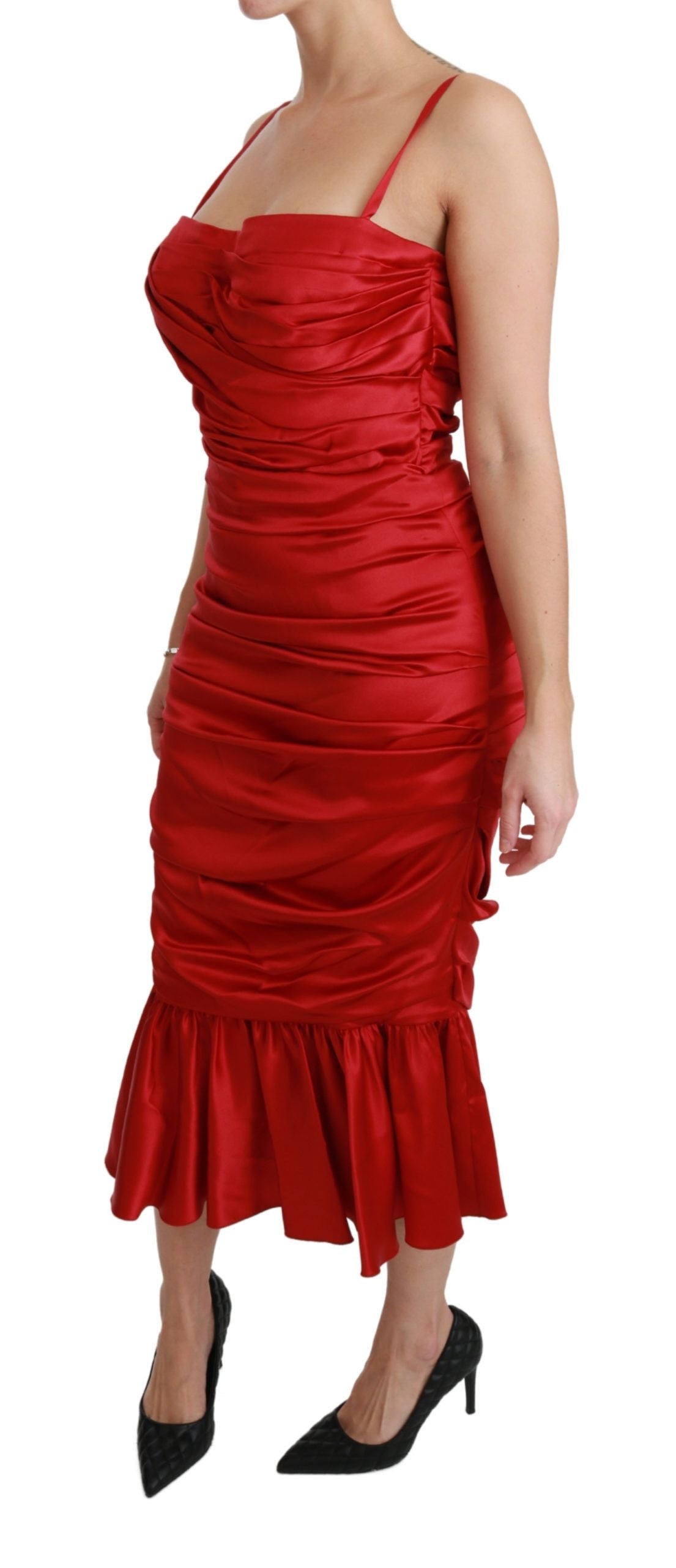 Dolce & Gabbana Rotes Seiden-Stretch-Bodycon-Kleid mit Meerjungfrau