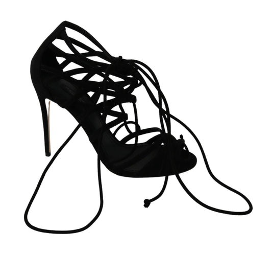 Dolce & Gabbana Schwarz Wildleder Riemen Stilettos Schuhe Sandalen