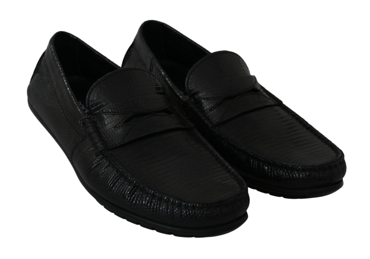 Dolce & Gabbana Schwarzes Eidechsenleder Flache Loafers Schuhe