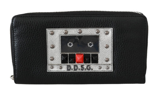 Dolce & Gabbana Schwarzer Herren-Reißverschluss Continental Geldbörse 100% Leder Brieftasche