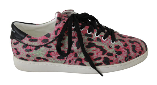 Dolce & Gabbana Rosa Leopard Print Training Leder Flache Turnschuhe