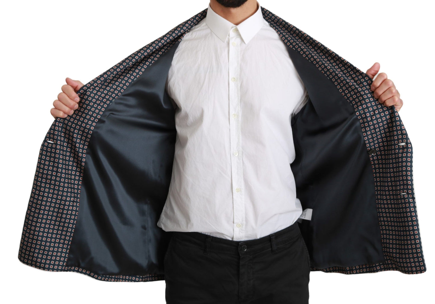 Dolce & Gabbana Marineblauer gemusterter Zweireiher Mantel Jacke