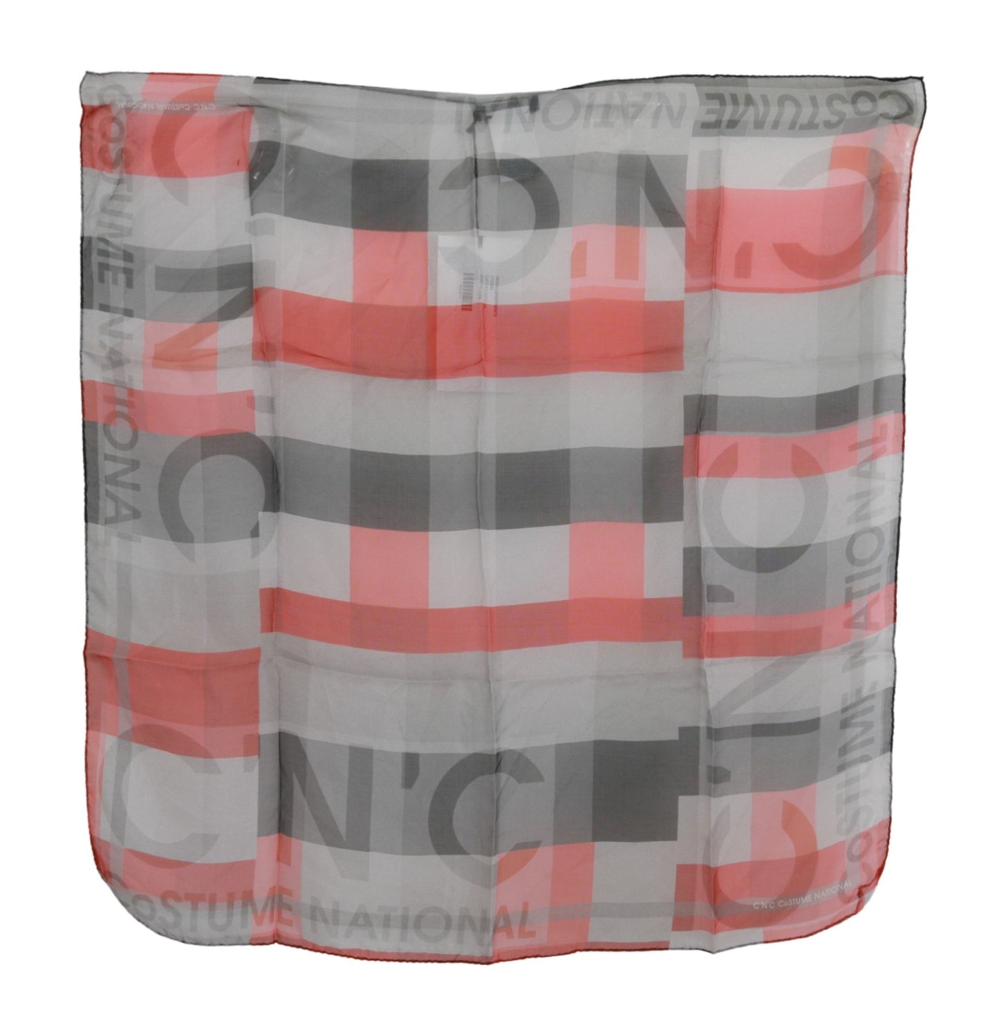 Costume National Roter Schal aus 100% Seide mit grauem Markenzeichen