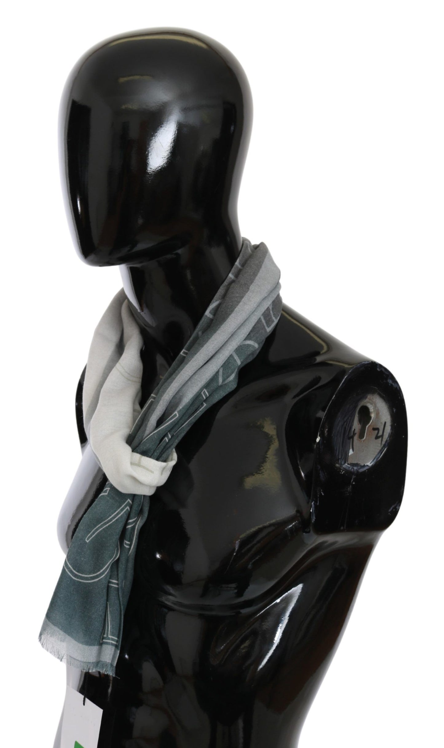 GF Ferre Grauer Woll-Viskose Foulard gemusterter Markenschal