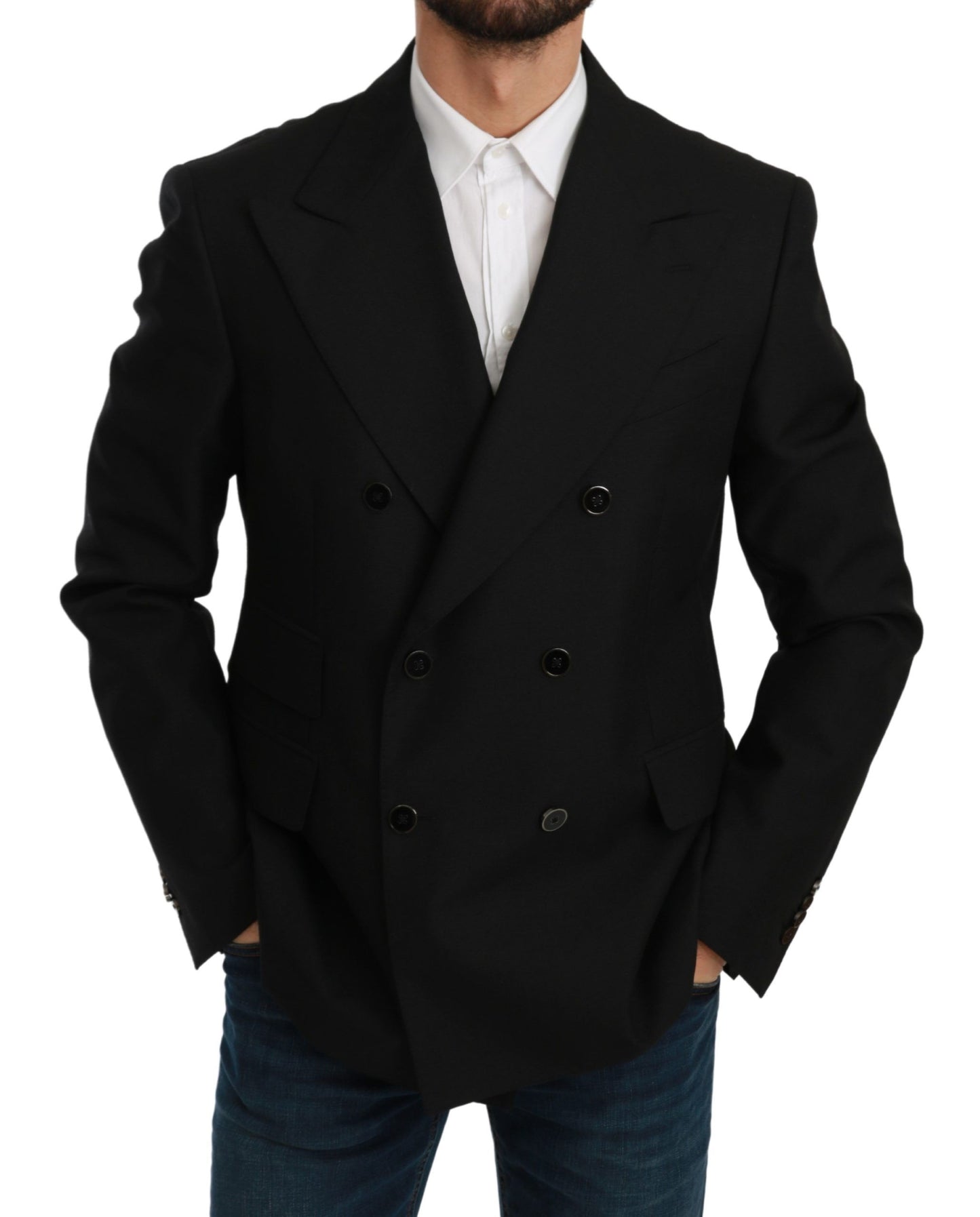 Dolce & Gabbana Schwarzer Slim Fit Mantel Wollblazer