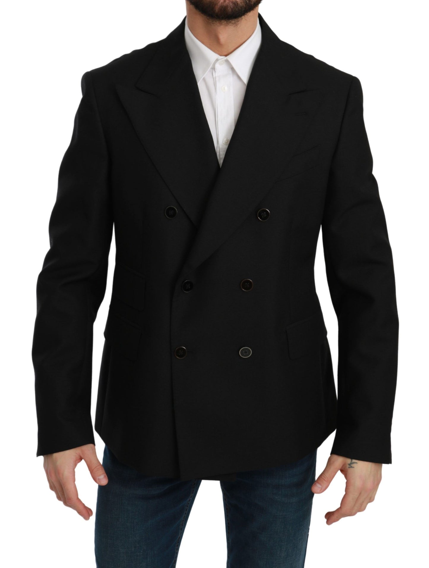 Dolce & Gabbana Schwarzer Slim Fit Mantel Wollblazer