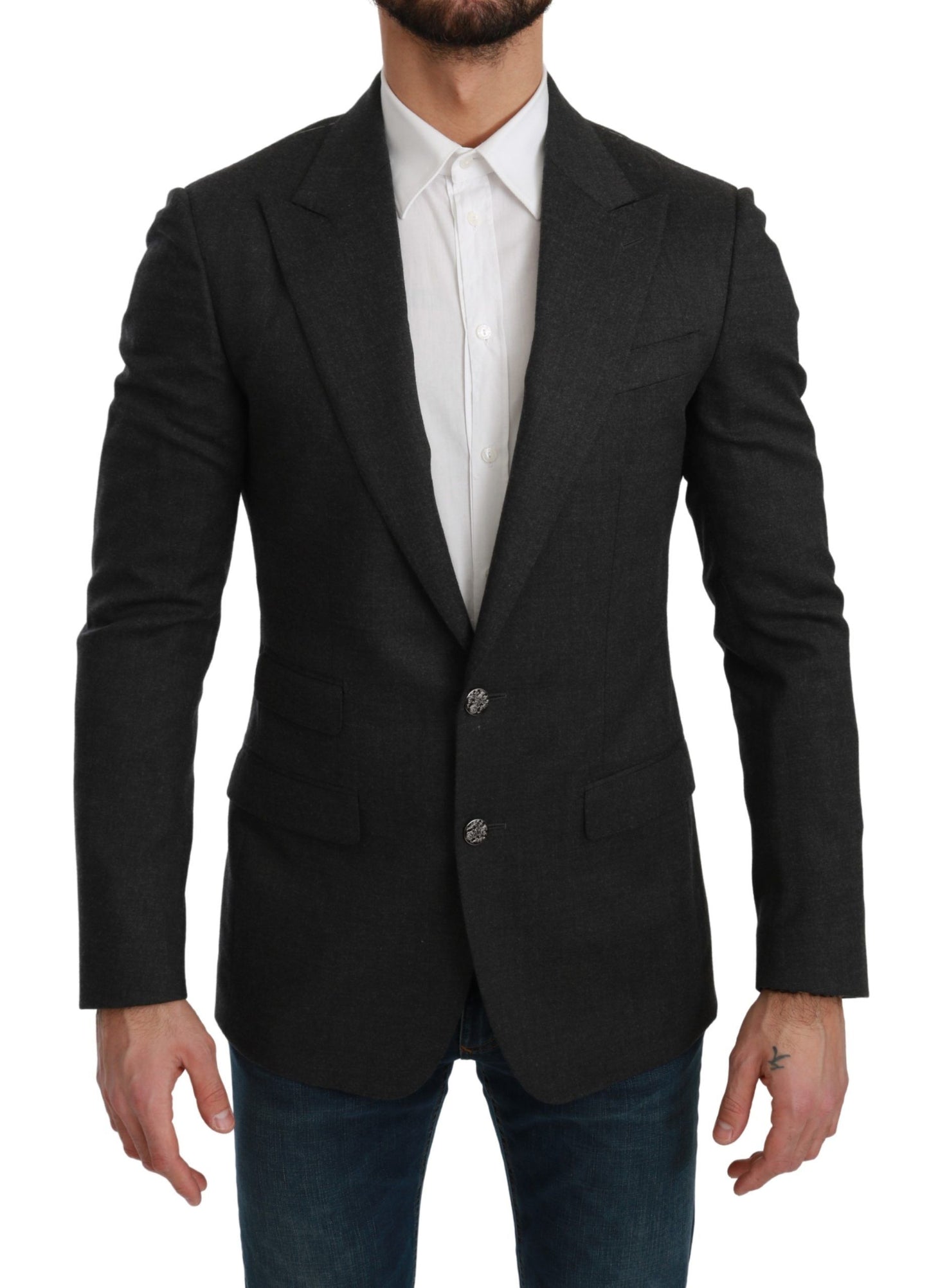 Dolce & Gabbana Graue NAPOLI Slim Fit Jacke Wollblazer