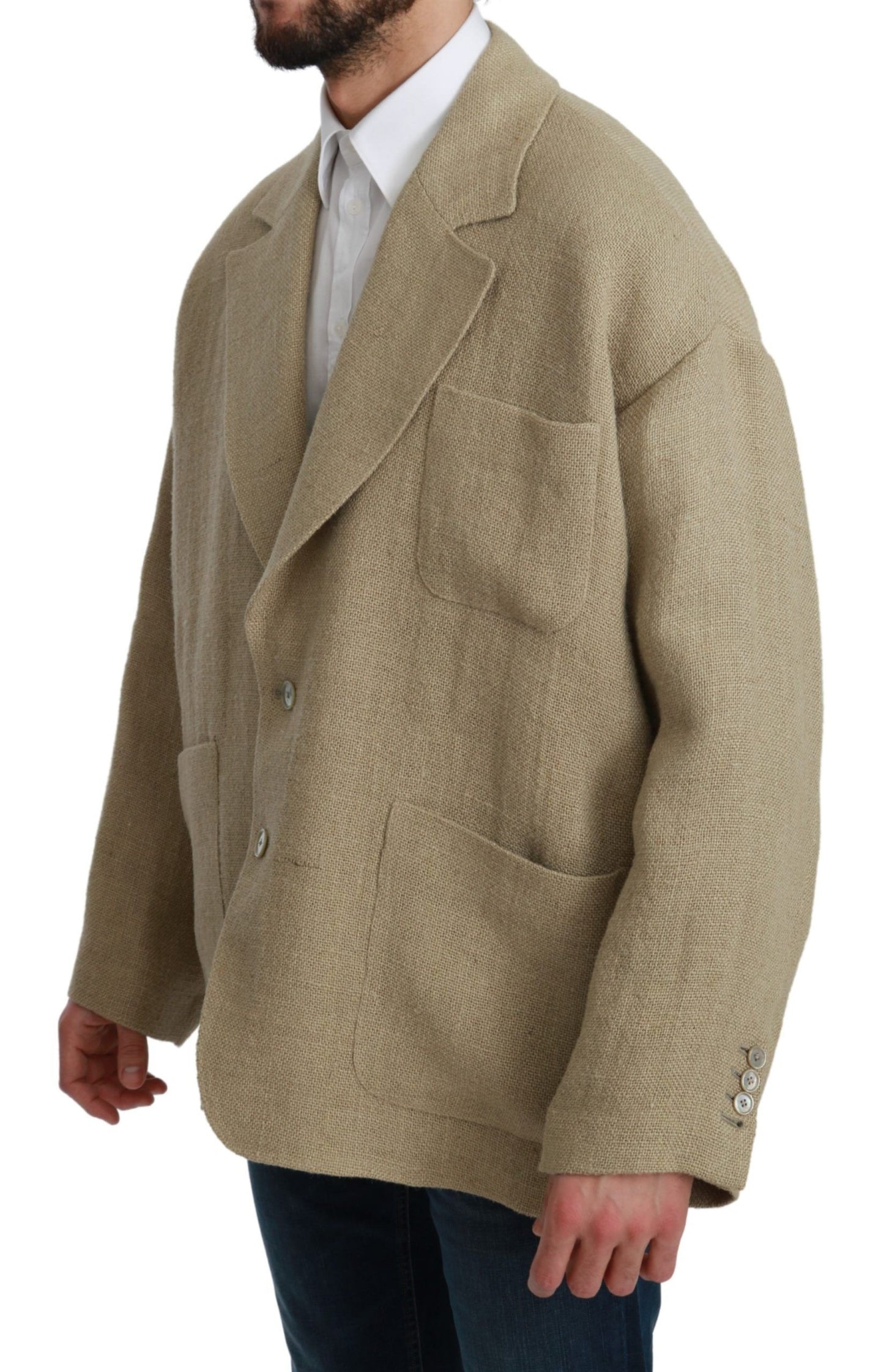Dolce & Gabbana Beige Jacke Mantel 100% Jute Blazermantel