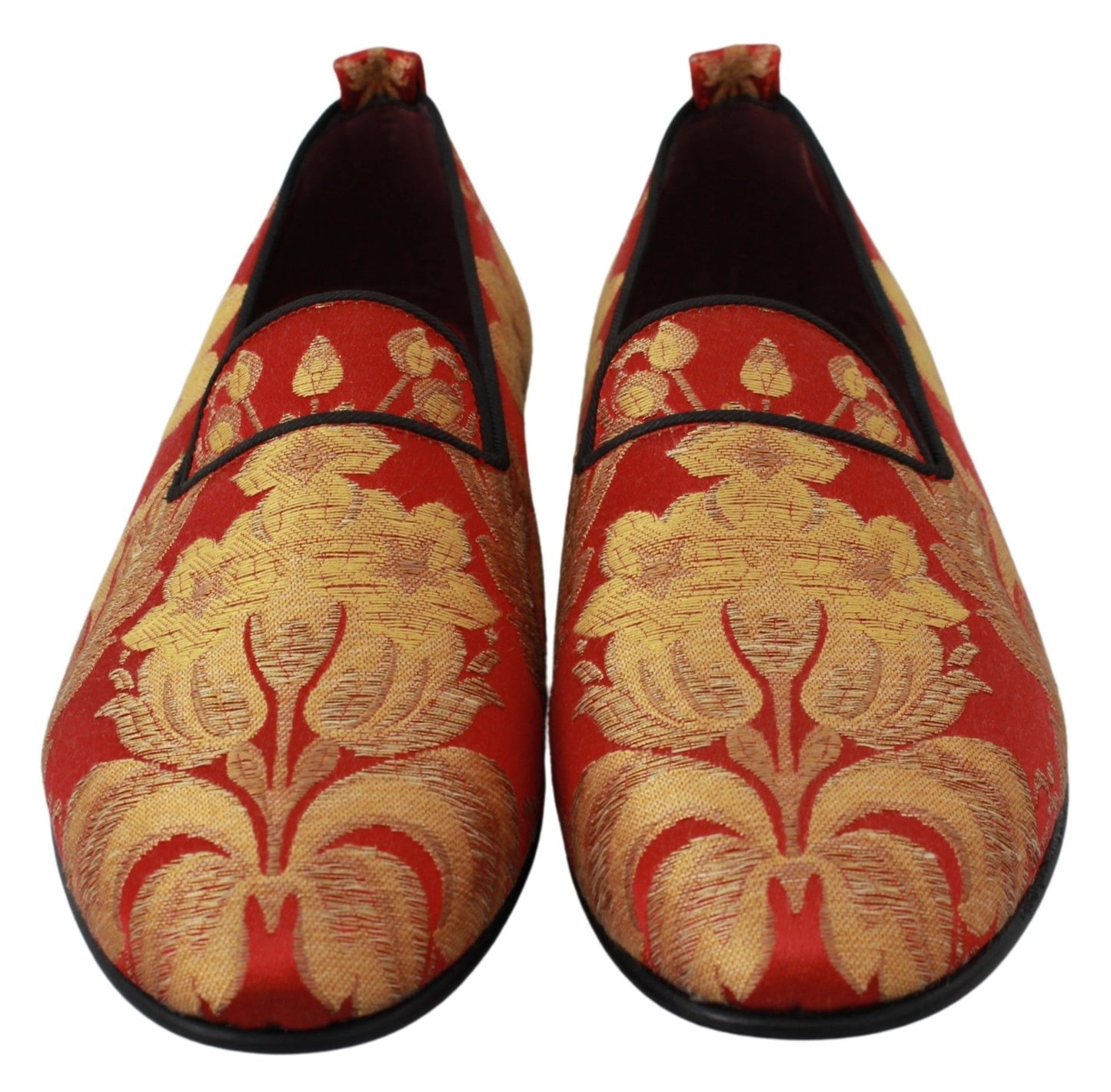 Dolce & Gabbana Rot Gold Brokat Hausschuhe Loafers Schuhe