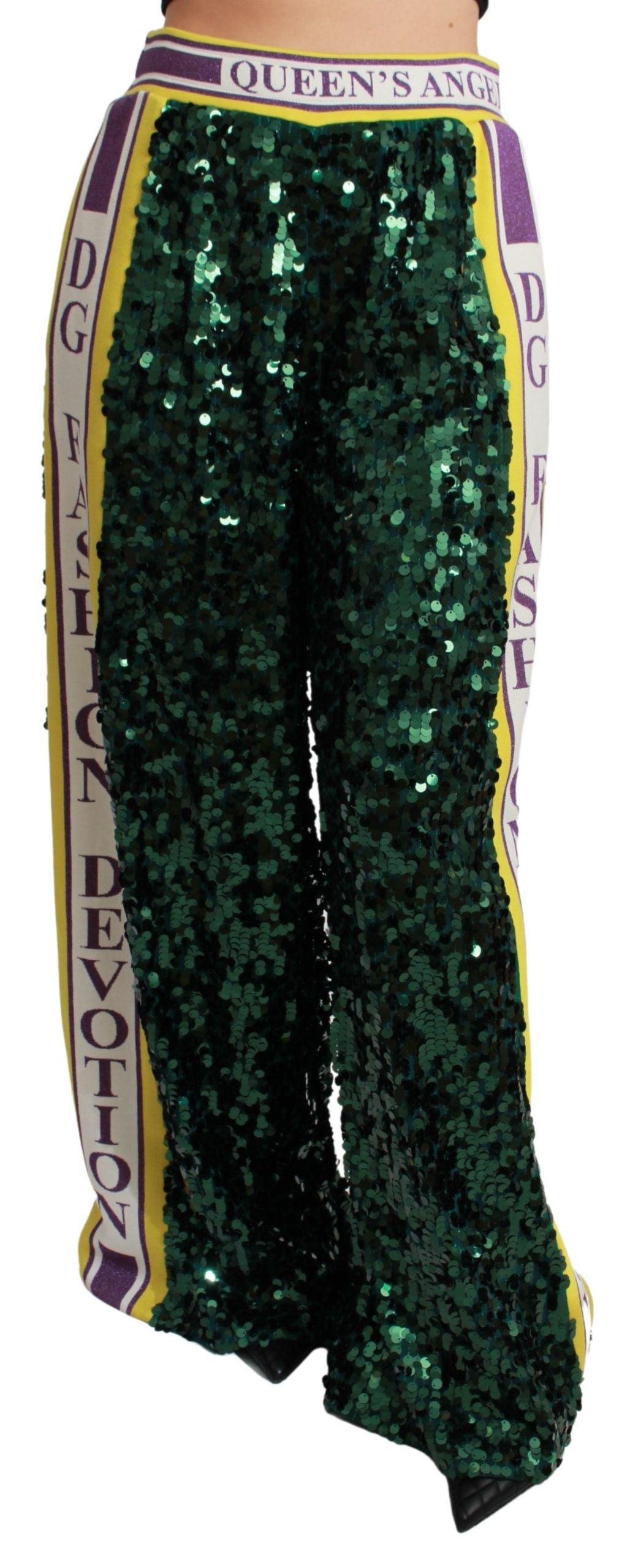 Dolce & Gabbana Grüne Paillettenhosen Queens Angel Pants