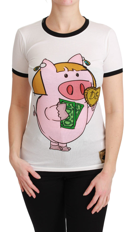 Dolce & Gabbana Weißes YEAR OF THE PIG Top Baumwoll-T-Shirt
