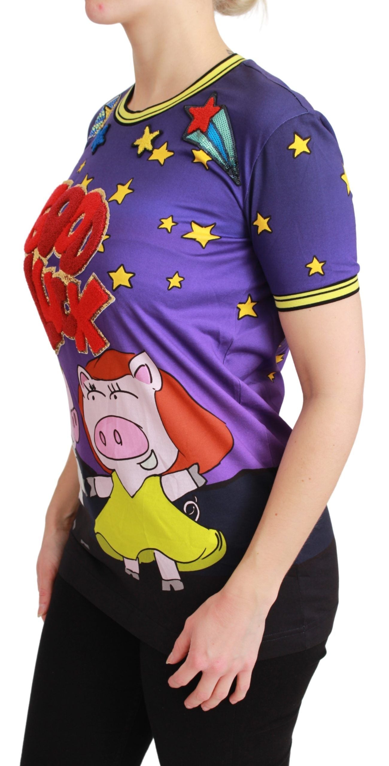 Dolce & Gabbana Lila YEAR OF THE PIG Top Baumwoll-T-Shirt