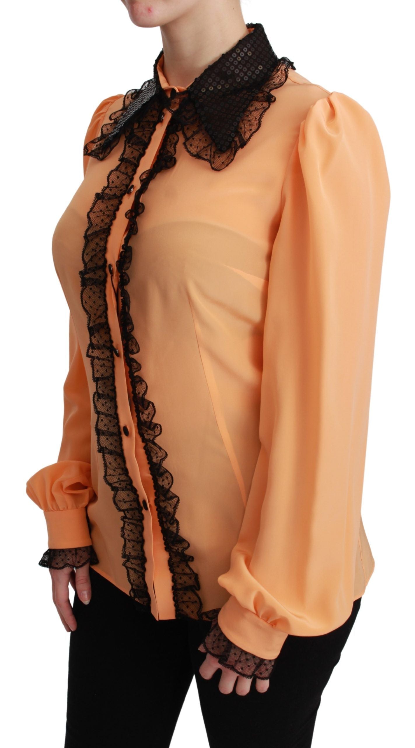 Dolce & Gabbana Gelbe Seidenpailletten-Spitzenbluse Shirt