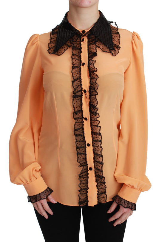 Dolce & Gabbana Gelbe Seidenpailletten-Spitzenbluse Shirt