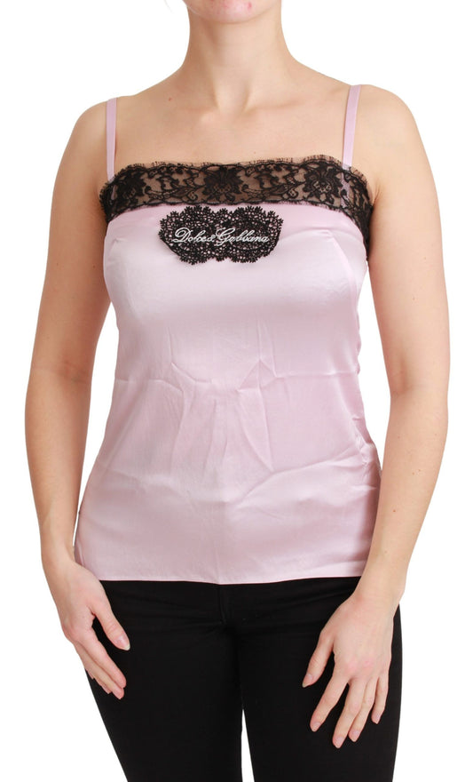 Dolce & Gabbana Seide Schwarz Spitze Top Rosa Tank Bluse