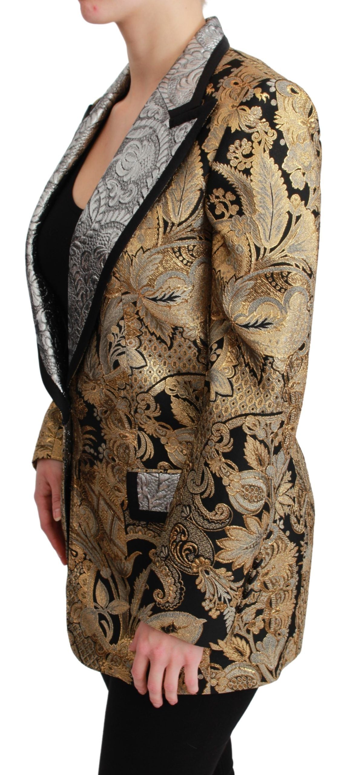 Dolce & Gabbana Schwarz-Gold Jacquard Blazer Jacke