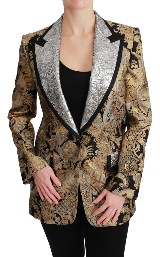 Dolce & Gabbana Schwarz-Gold Jacquard Blazer Jacke