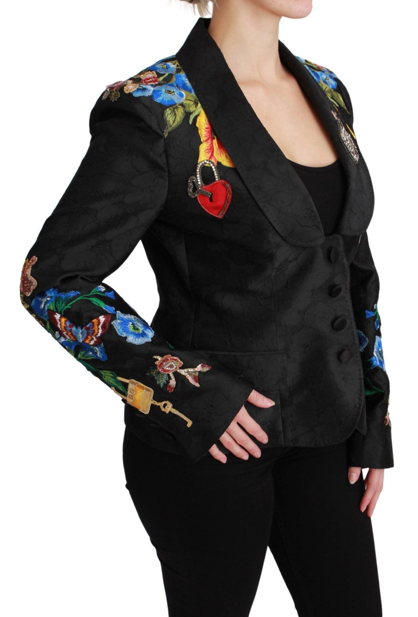 Dolce & Gabbana Schwarze Brokat-Kristall-Blazer-Jacke