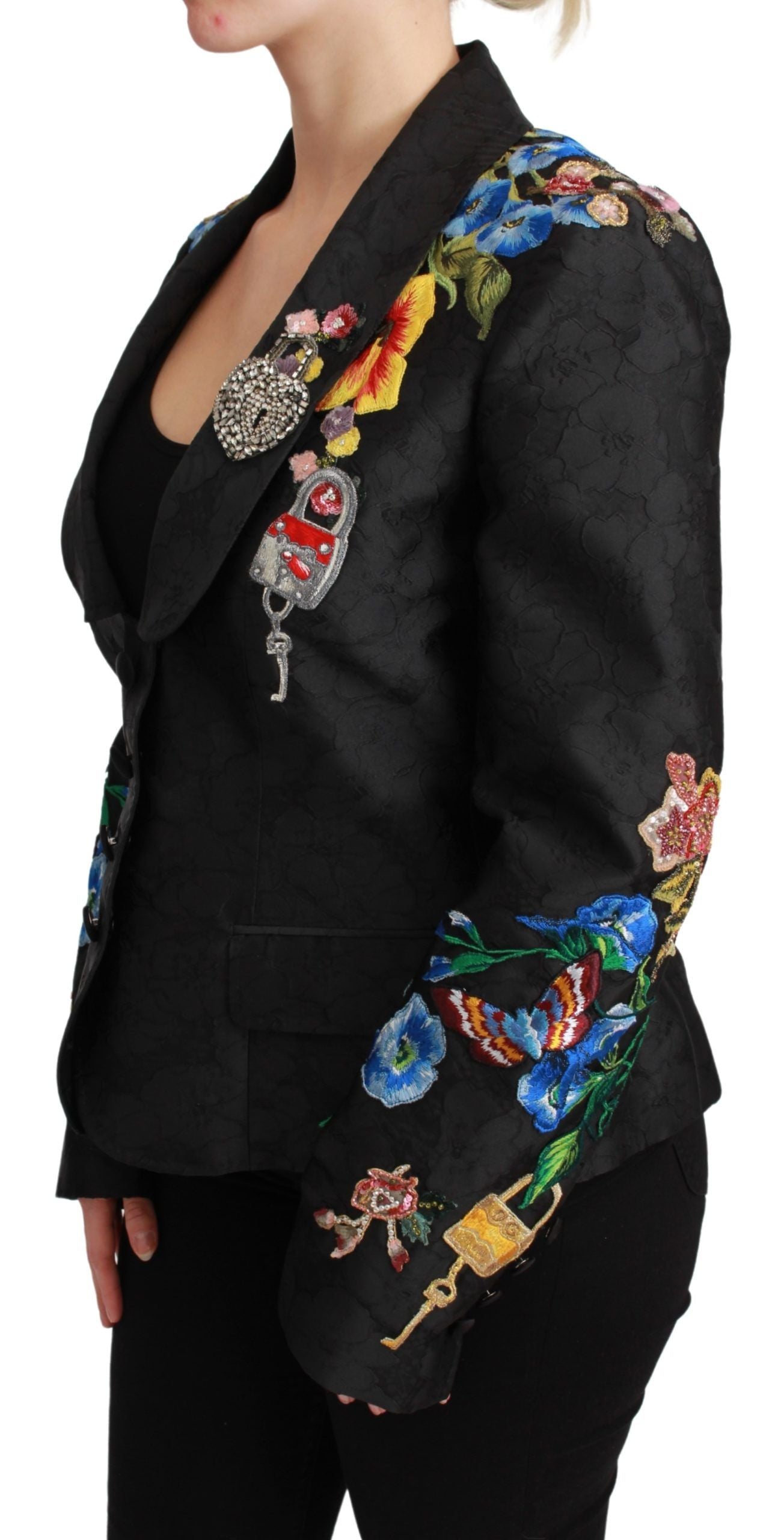 Dolce & Gabbana Schwarze Brokat-Kristall-Blazer-Jacke