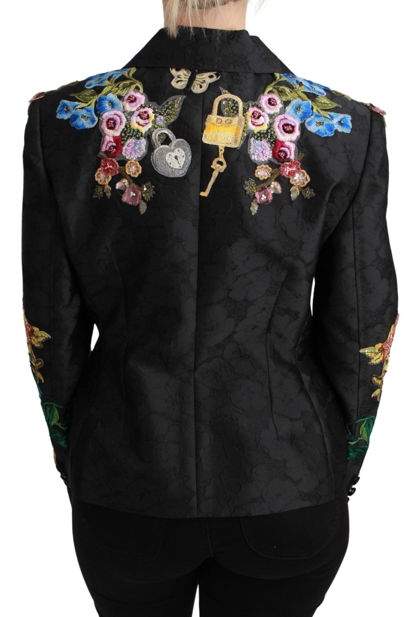 Dolce & Gabbana Schwarze Brokat-Kristall-Blazer-Jacke