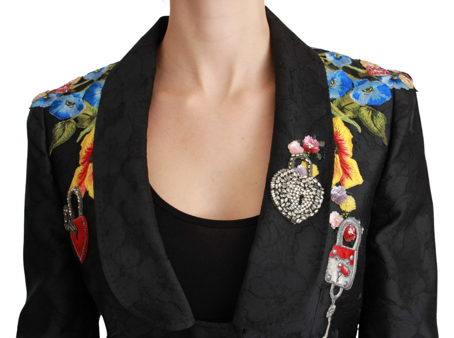 Dolce & Gabbana Schwarze Brokat-Kristall-Blazer-Jacke
