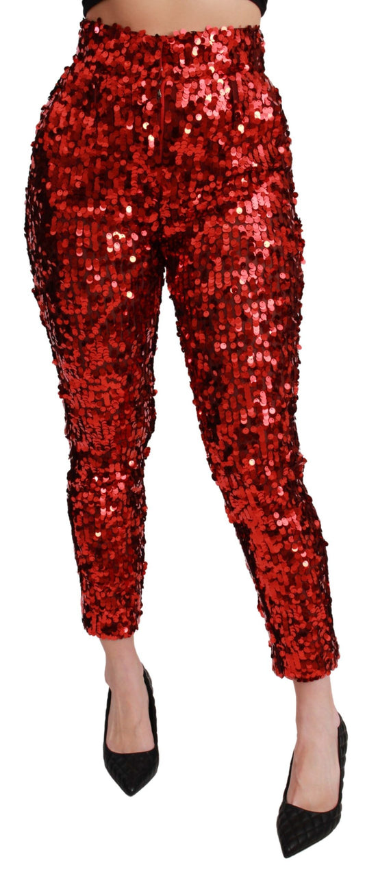 Dolce & Gabbana Rote, paillettenbesetzte Cropped Pants Hose