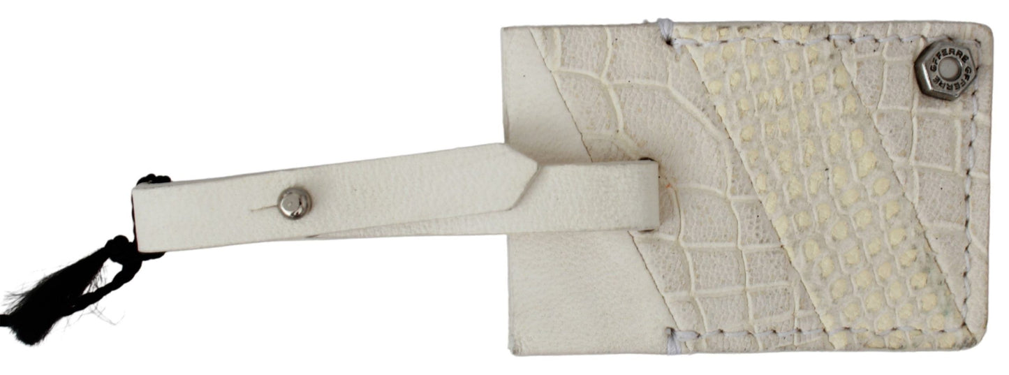 GF Ferre Beige Gepäckanhänger mit Markenzeichen aus gemustertem Leder Schlüsselanhänger