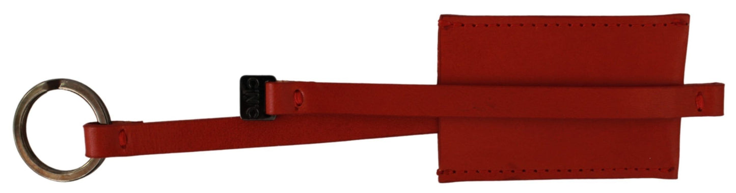 Costume National Roter Leder-Schlüsselanhänger mit Markenlogo
