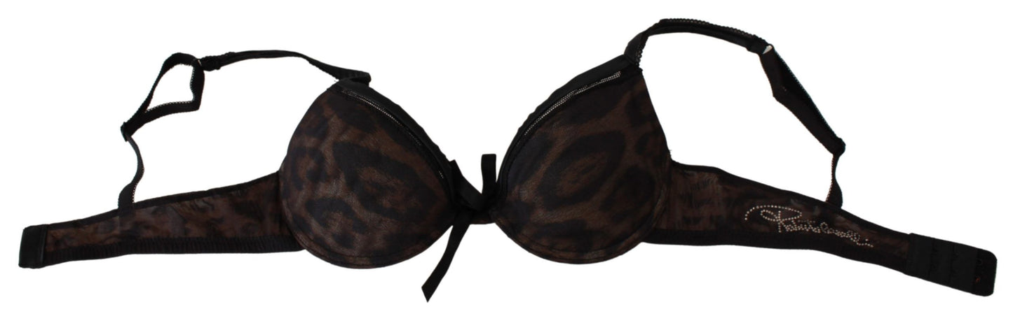 Roberto Cavalli Schwarzer Leopard Nylon Push Up BH Unterwäsche