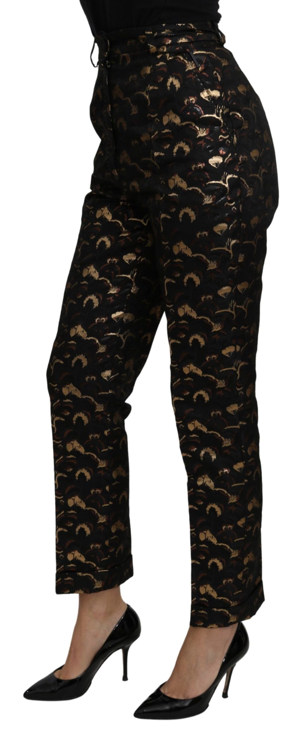 Dolce & Gabbana Schwarzgoldene Brokat-Hose mit hoher Taille