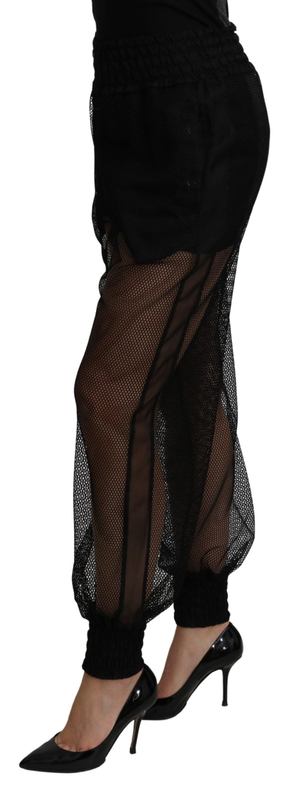 Dolce & Gabbana Schwarze See-Through-Jogger-Hose aus Polyester