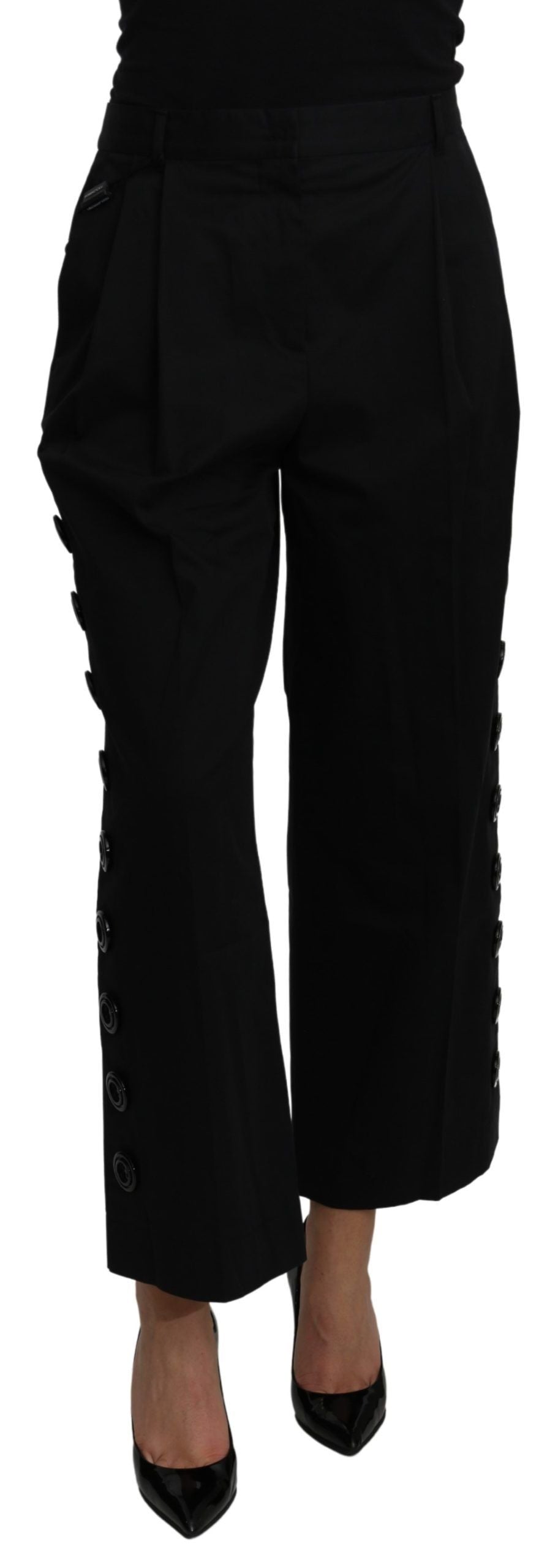 Dolce & Gabbana Schwarze hochgeschnittene Baumwoll-Stretch-Hose mit hoher Taille