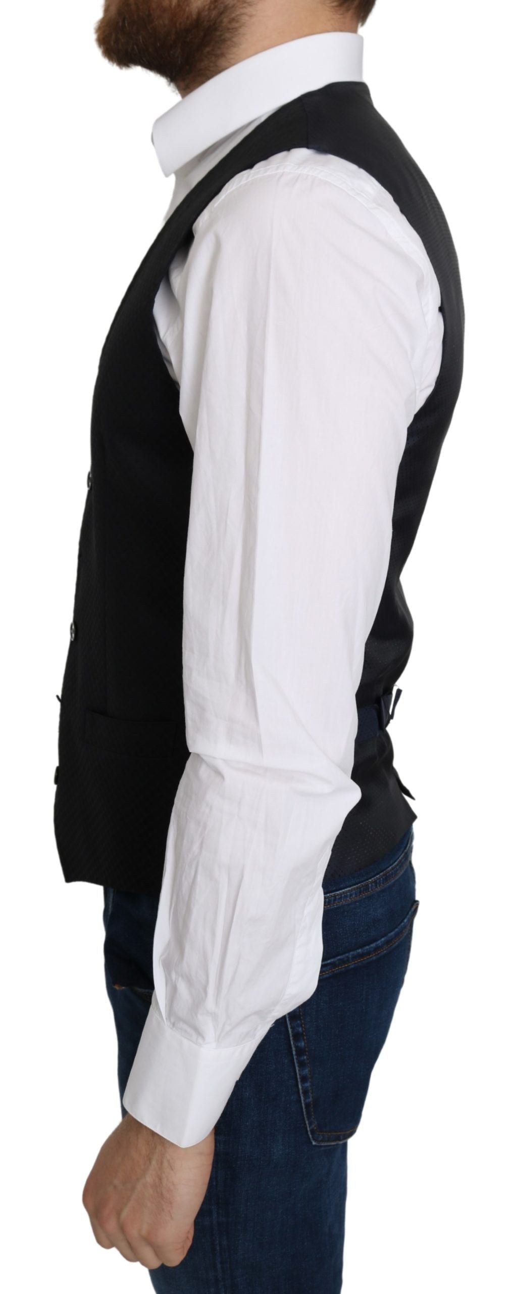 Dolce & Gabbana Blauer Seidenrautenmantel mit Rautenmuster Formelle Weste