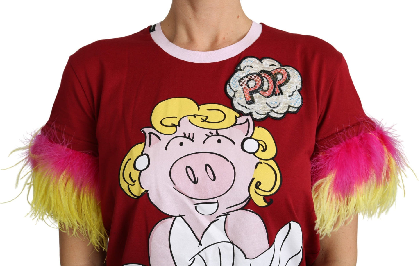 Dolce & Gabbana Rotes Schwein Druck Feder Ärmel T-shirt Top