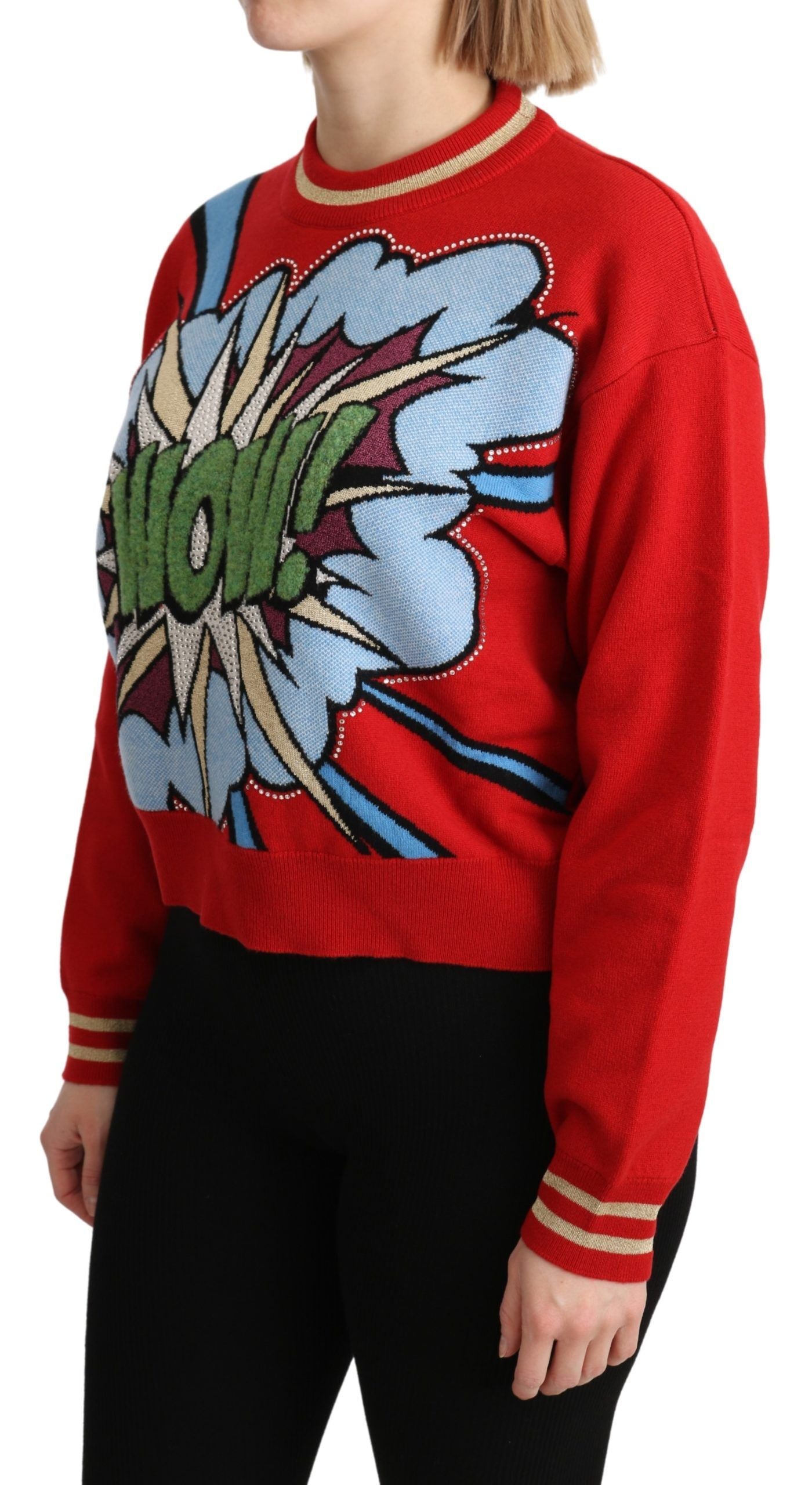Dolce & Gabbana Roter Strickpullover aus Kaschmir in Cartoon-Optik
