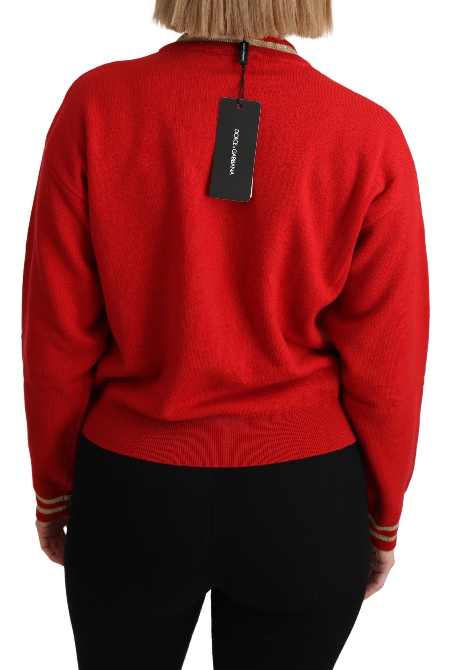 Dolce & Gabbana Roter Strickpullover aus Kaschmir in Cartoon-Optik