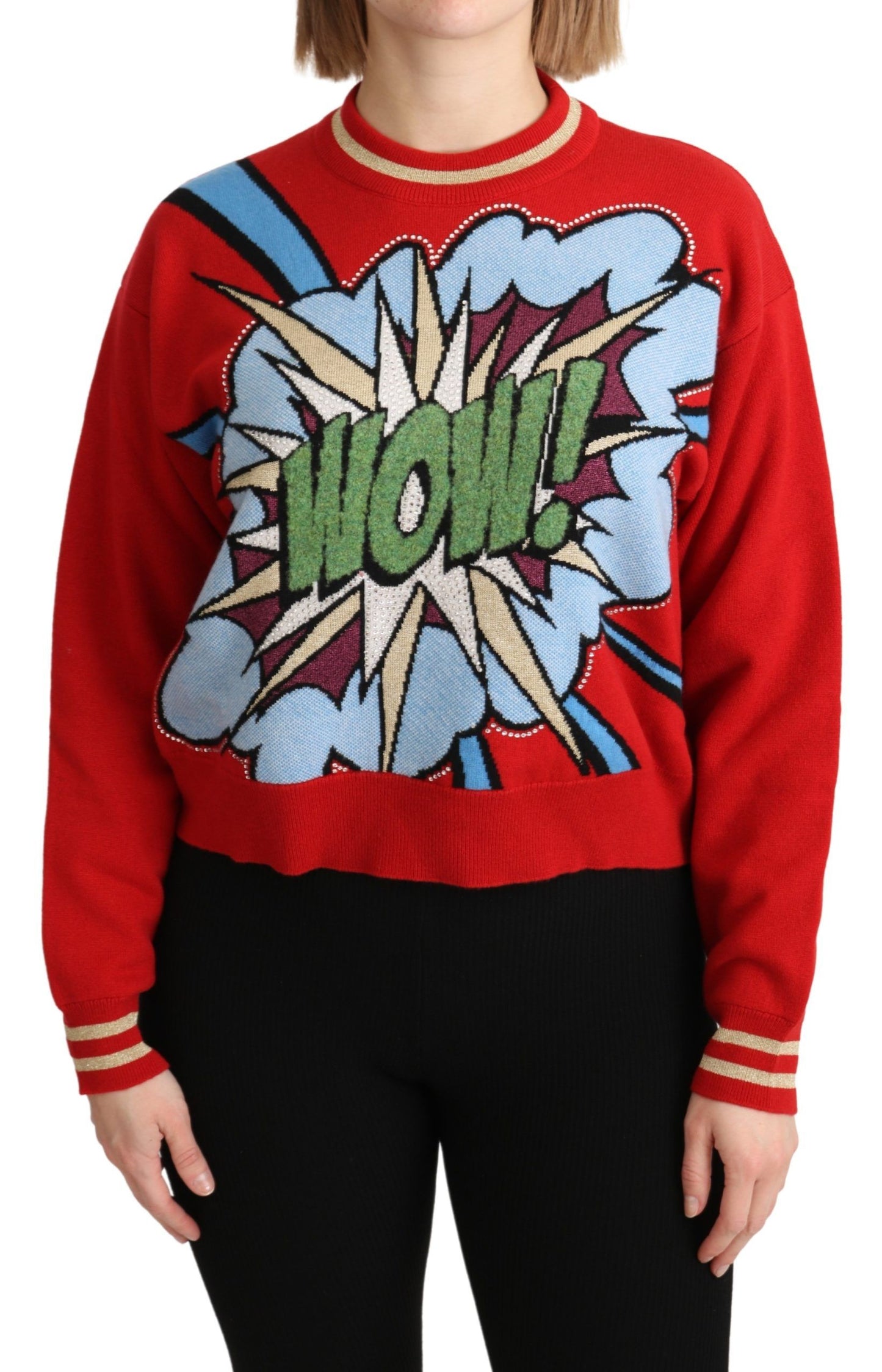 Dolce & Gabbana Roter Strickpullover aus Kaschmir in Cartoon-Optik