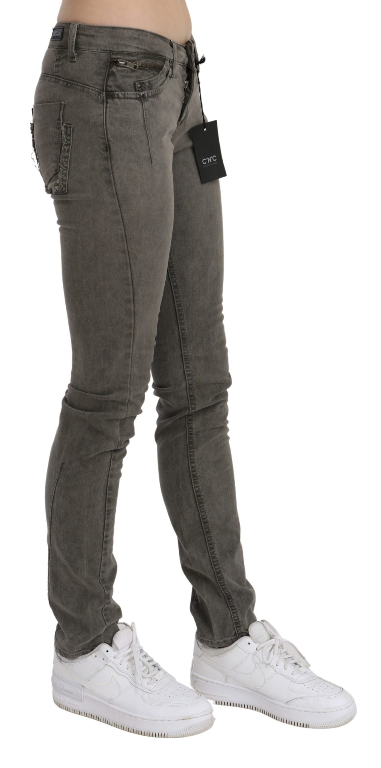 Costume National Graue Skinny-Jeans aus Baumwolle mit niedriger Taille