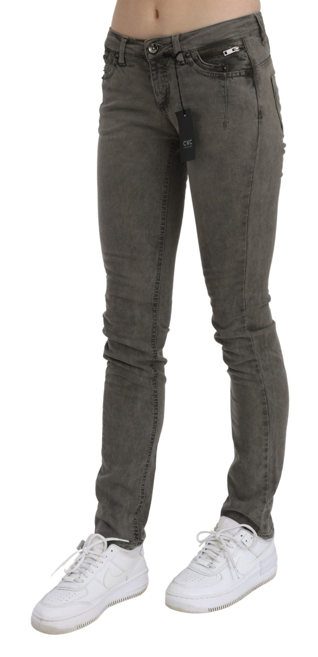 Costume National Graue Skinny-Jeans aus Baumwolle mit niedriger Taille