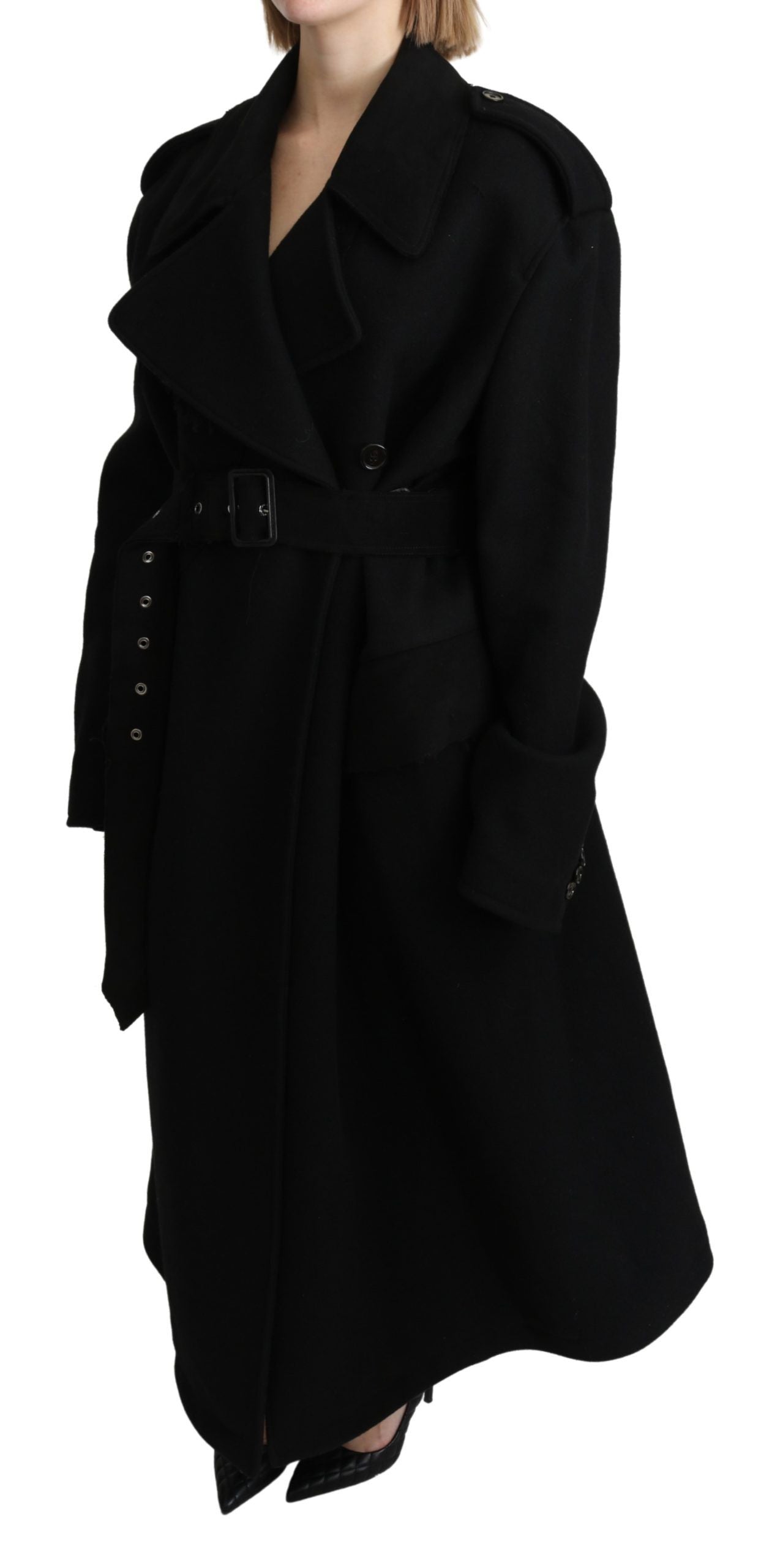 Dolce & Gabbana Schurwolle Schwarzer Blazer Trenchcoat Jacke