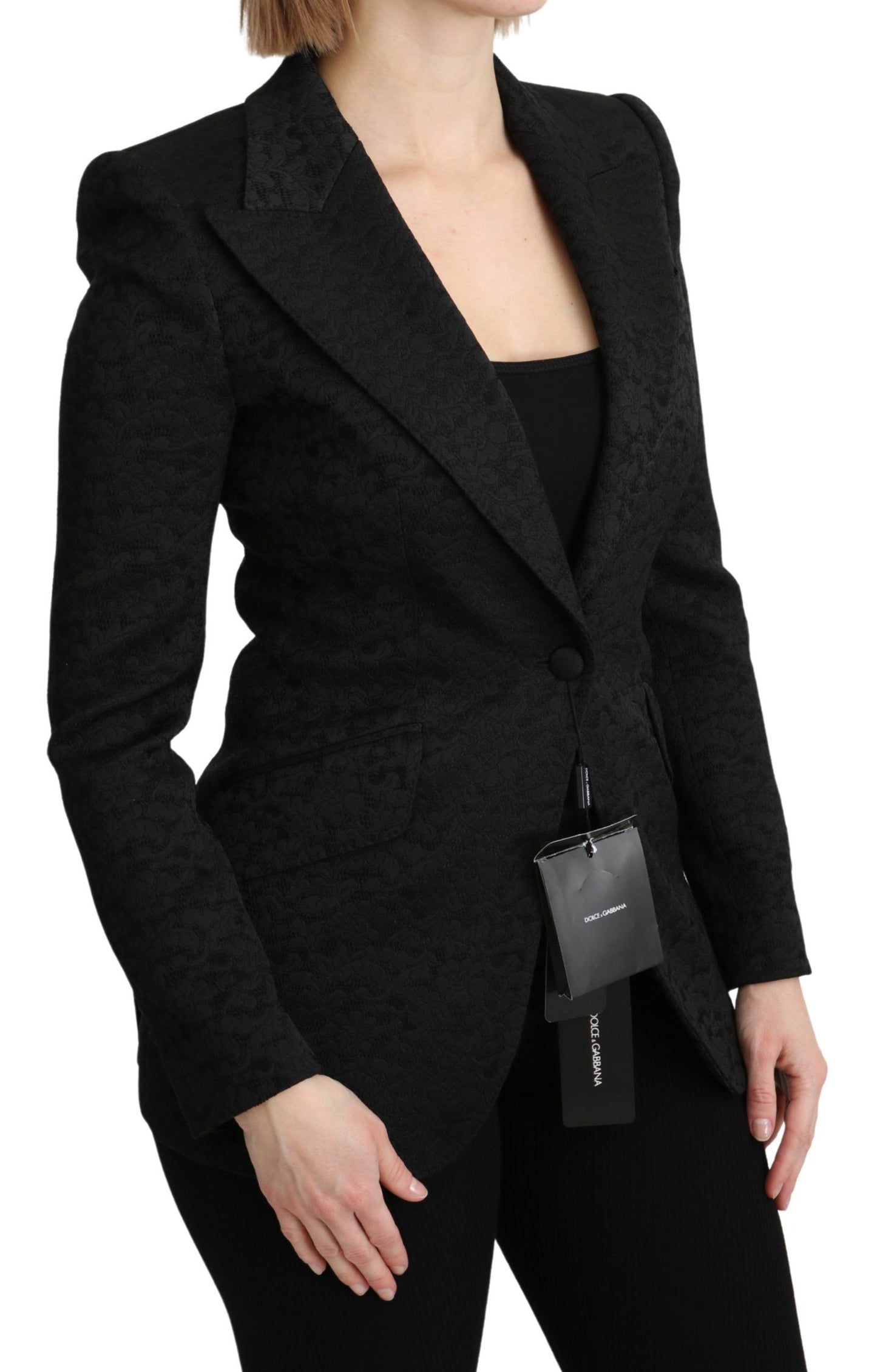 Dolce & Gabbana Schwarzer Brokat einreihiger Blazer Jacke