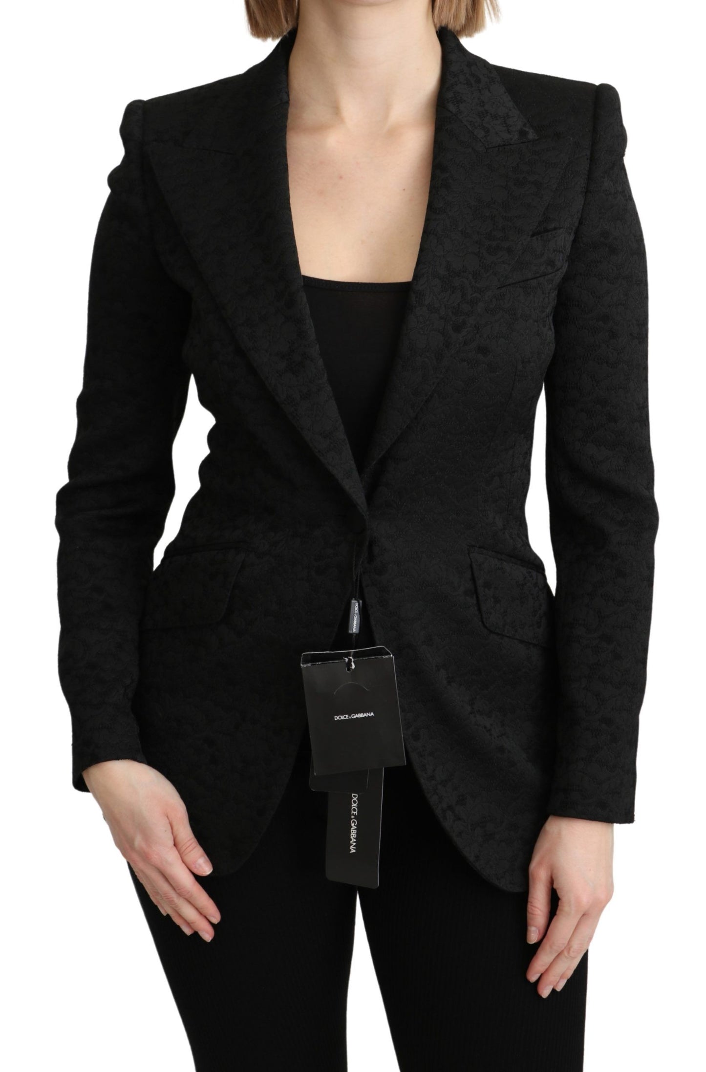 Dolce & Gabbana Schwarzer Brokat einreihiger Blazer Jacke