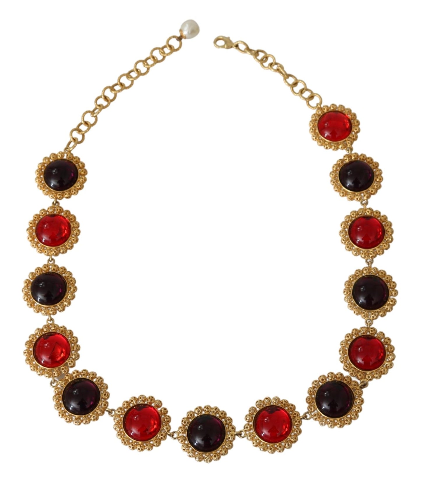 Dolce & Gabbana Rot lila Kristall florale Kette Statement Gold Messing Halskette