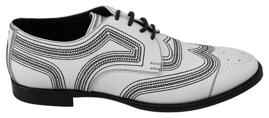 Dolce & Gabbana Weiße Leder Derby Formal Schwarze Spitzenschuhe