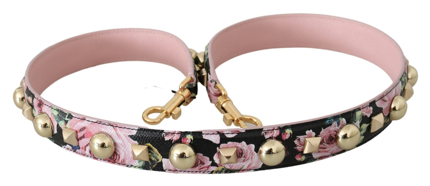 Dolce & Gabbana Rosa geblümtes Leder Nieten Accessoire Schulterriemen